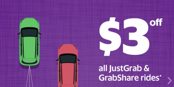 Grab Singapore $3 Off JustGrab & GrabShare Rides GRAB3 Promo Code 14-21 Aug 2017