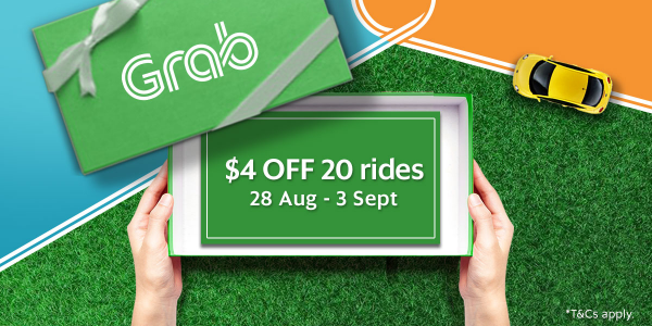 Grab Singapore $4 Off 20 Grab Rides 4OFF Promo Code 28 Aug – 3 Sep 2017