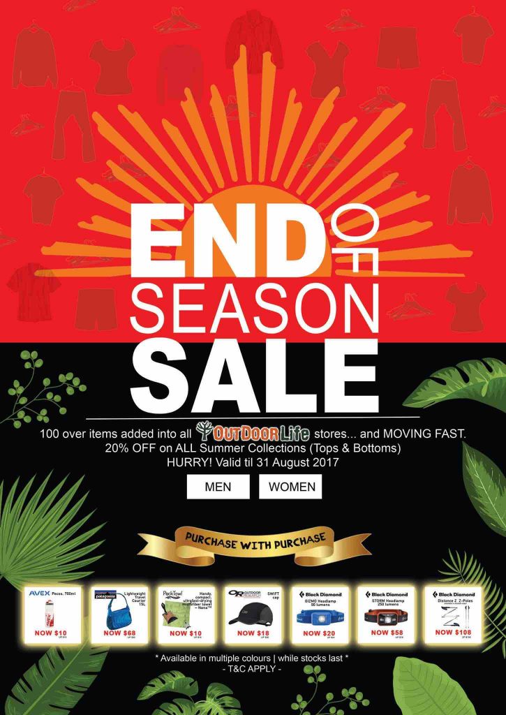 Outdoor Life Singapore End of Season Sale Up to 20% Off Promotion 1-31 Aug 2017 | Why Not Deals