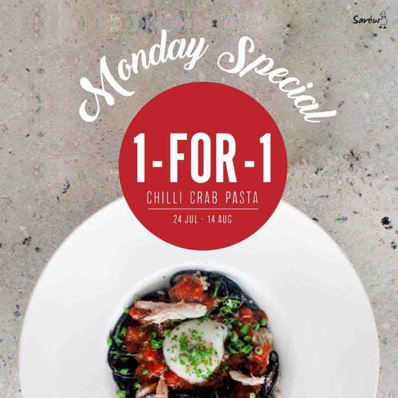 Saveur Singapore Monday Special 1-for-1 Chilli Crab Squid Ink Pasta Promotion 24 Jul - 14 Aug 2017 | Why Not Deals
