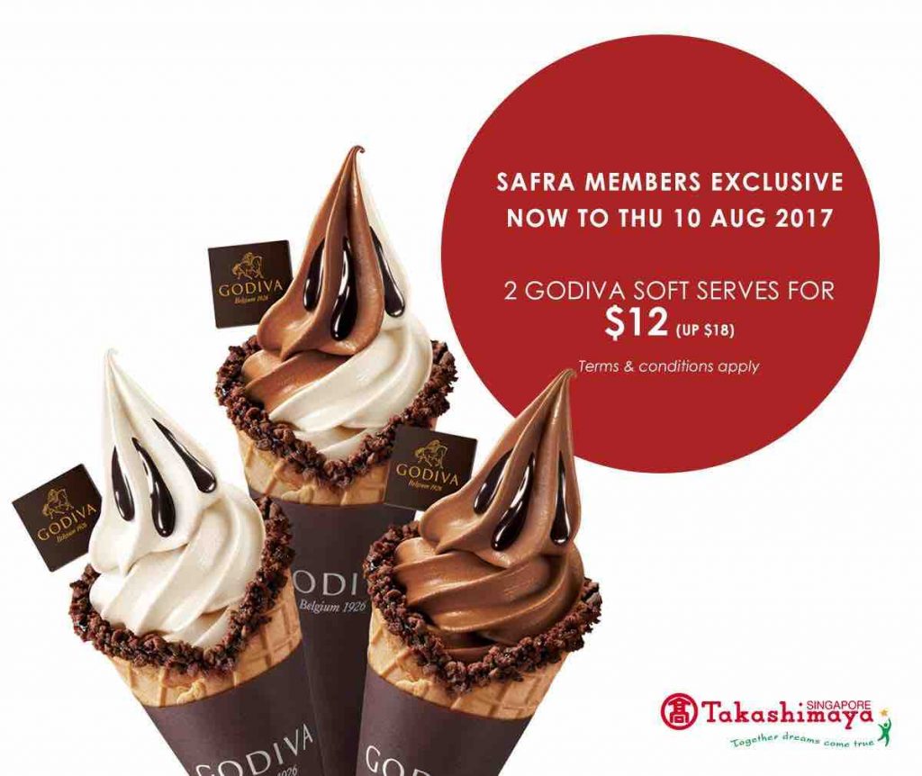 Takashimaya Singapore SAFRA Members Exclusive 2 GODIVA Soft Serves Promotion 5-10 Aug 2017 | Why Not Deals