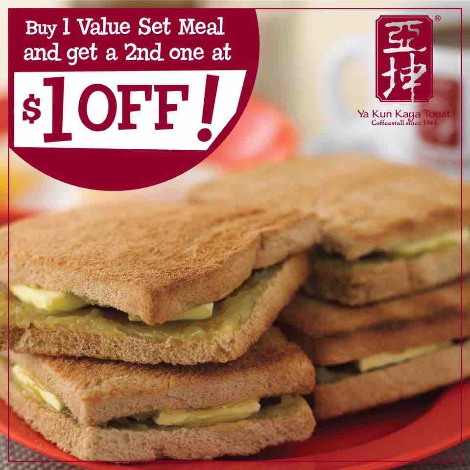 Ya Kun Kampung Admiralty $1 Off 2nd Value Set Meal Promotion 30 Aug - 5 Aug 2017 | Why Not Deals