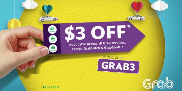 Grab Singapore $3 Off Rides GRAB3 Promo Code 29 Sep – 1 Oct 2017