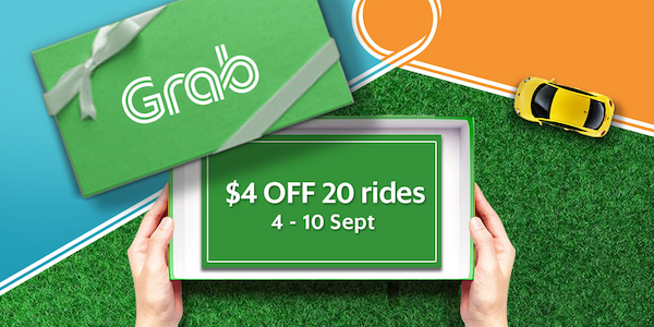 Grab Singapore $4 Off 20 Grab Rides with 4OFF Promo Code 4-10 Sep 2017