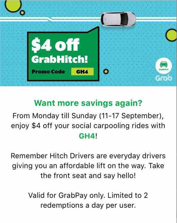 Grab Singapore $4 Off GrabHitch GH4 Promo Code 11-17 Sep 2017 | Why Not Deals
