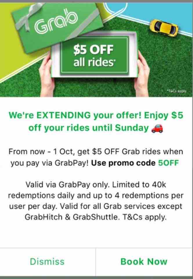 Grab Singapore $5 Off Rides 5OFF Promo Code Extended 28 Sep - 1 Oct 2017 | Why Not Deals