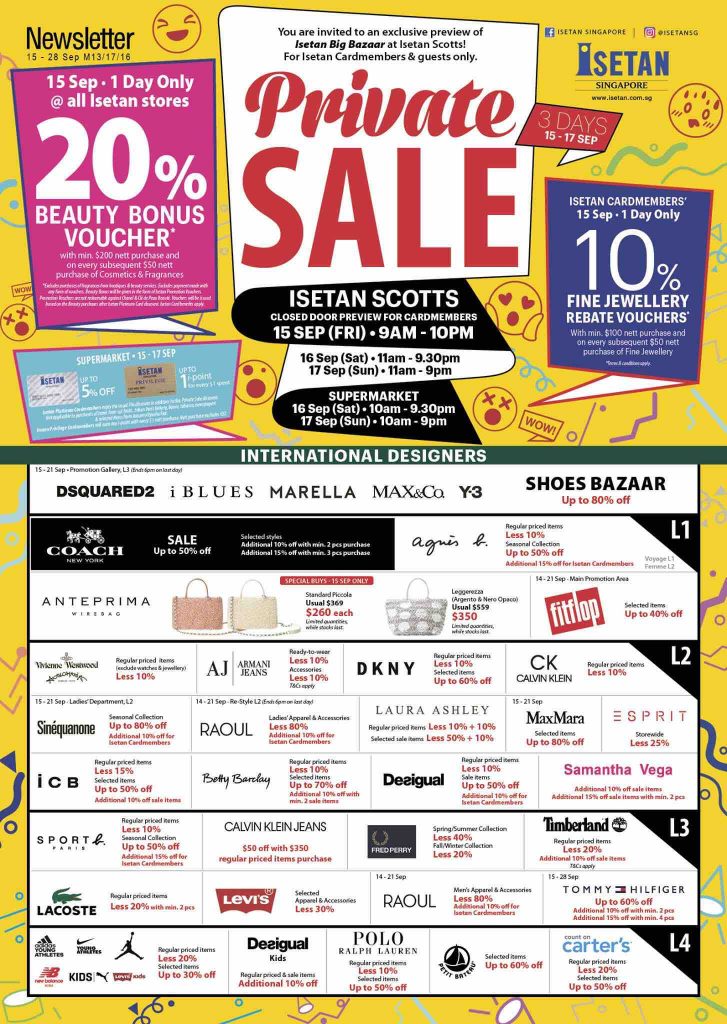 Isetan Private Sale for Cardmembers Up to 20% Off Promotion 15-17 Sep 2017 | Why Not Deals