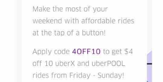 Uber Singapore $3, $4, $5 Off 10 UberPOOL or UberX Rides 15-17 Sep 2017