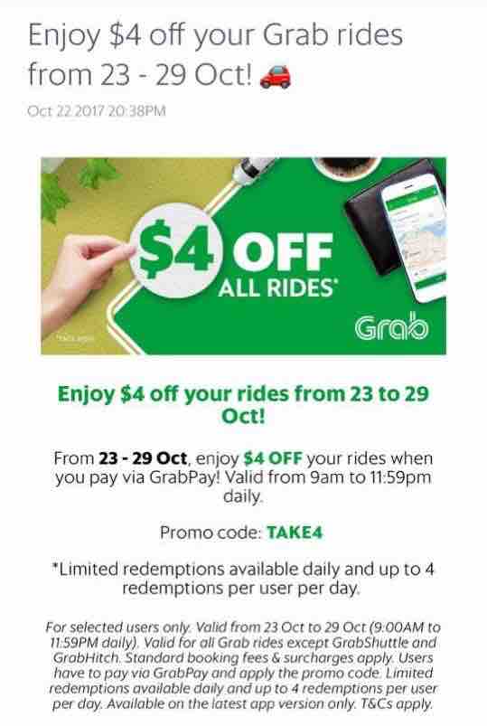 Grab Singapore $3/$4/$5 Off TAKE3/TAKE4/TAKE5 Promo Codes 23-29 Oct 2017 | Why Not Deals