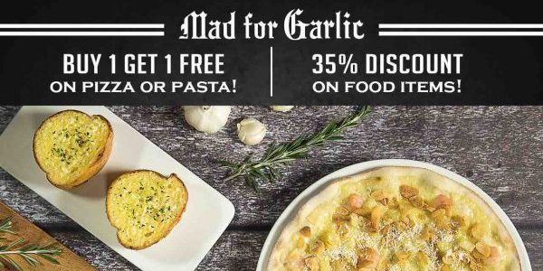 Mad for Garlic Singapore 1-for-1 Pizza/Pasta 35% Off Promotion 22-31 Oct 2017