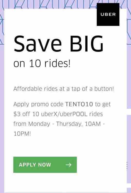 Uber Singapore $3 Off 10 uberX/uberPOOL Rides Promo Codes 16-19 Oct 2017 | Why Not Deals 1