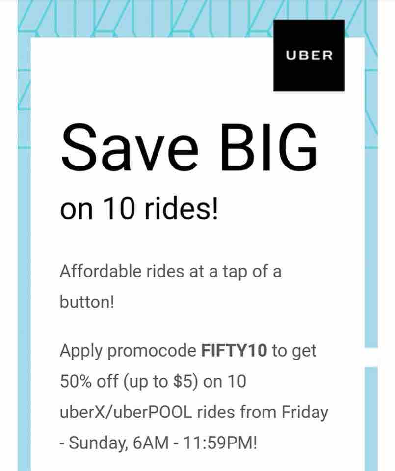 Uber Singapore 50% Off 10 uberPOOL/uberX FIFTY10 Promo Code 20-22 Oct 2017 | Why Not Deals