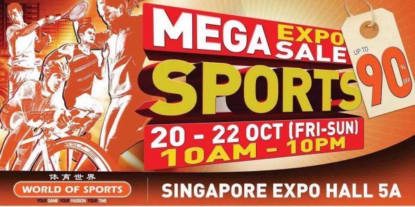 World of Sports Singapore Mega SALE at EXPO 90% Off Promotion 20-22 Oct 2017