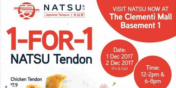 Enjoy 1-for-1 Tendon from $6.90 at Natsu, Singapore’s 1st Japanese Tempura Kiosk!