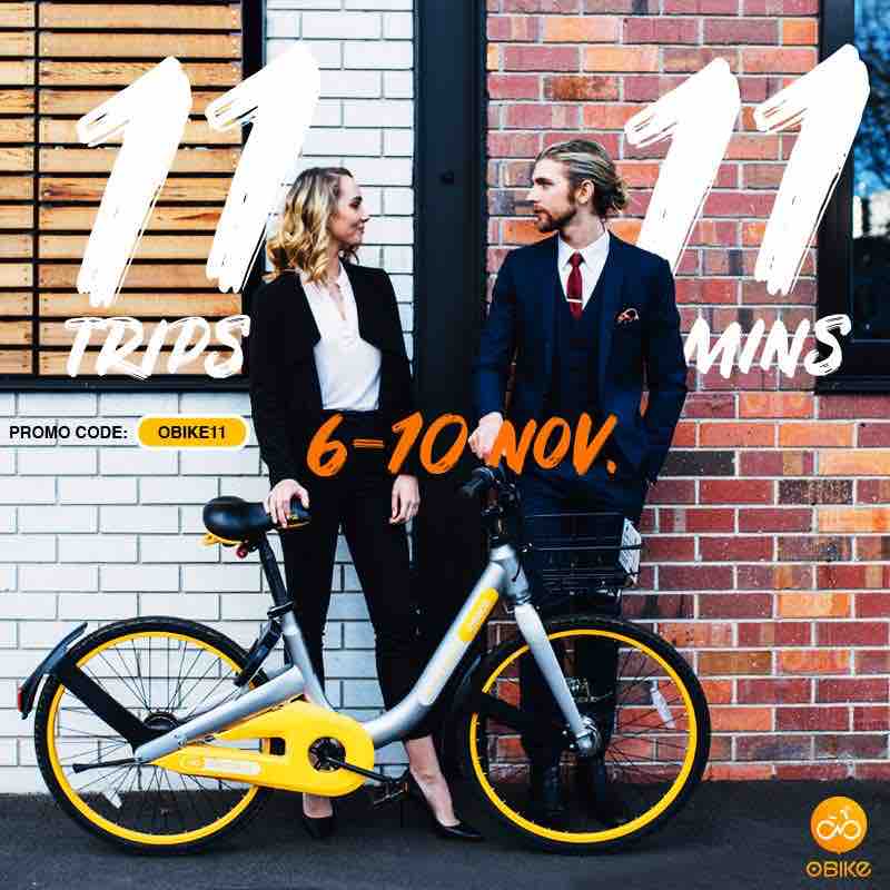 Enjoy 1st 11 minutes FREE for up to 11 trips with oBike 6-10 Nov 2017 | Why Not Deals