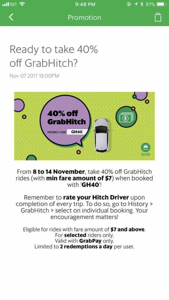 Enjoy 40% Off GrabHitch Rides with GH40 Promo Code 8-14 Nov 2017 | Why Not Deals