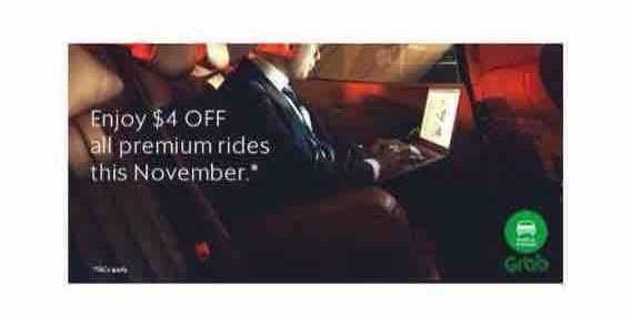 Get $4 OFF all GrabCar Premium Rides with NOVVIP Promo Code 1-30 Nov 2017