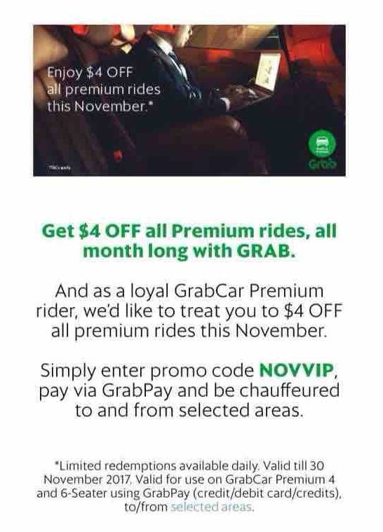 Get $4 OFF all GrabCar Premium Rides with NOVVIP Promo Code 1-30 Nov 2017 | Why Not Deals