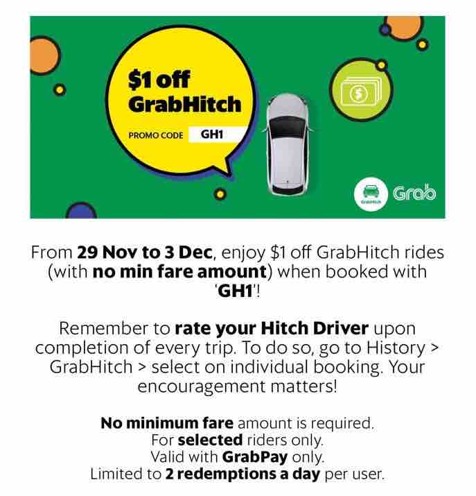 GrabHitch Singapore $1 Off GrabHitch Rides with GH1 Promo Code 29 Nov - 3 Dec 2017 | Why Not Deals