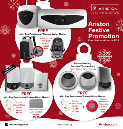 Ariston Singapore Purchase & Receive FREE Gifts Festive Promotion 15 Dec 2017 - 11 Feb 2018 | Why Not Deals
