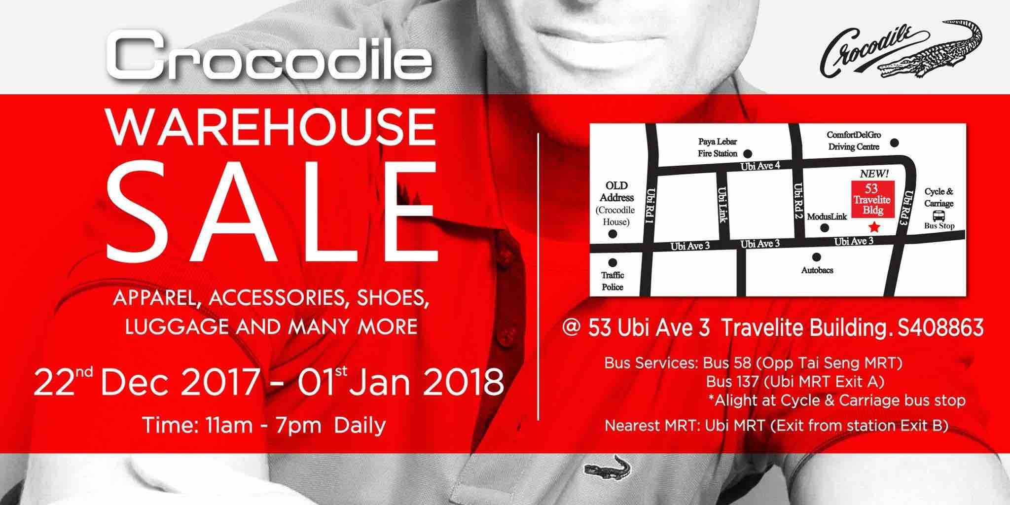 Crocodile Singapore Annual Warehouse Sale Promotion 22 Dec 2017 – 1 Jan 2018