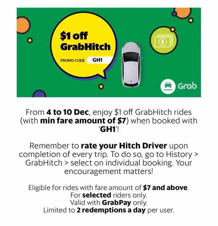 Grab Singapore $1 Off GrabHitch Rides GH1 Promo Code 4-10 Dec 2017 | Why Not Deals