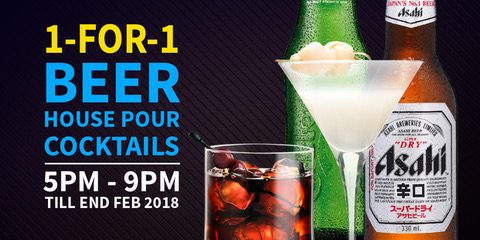 PANNDA Asia 1-For-1 Beer House Pour Cocktails Promotion ends Feb 2018