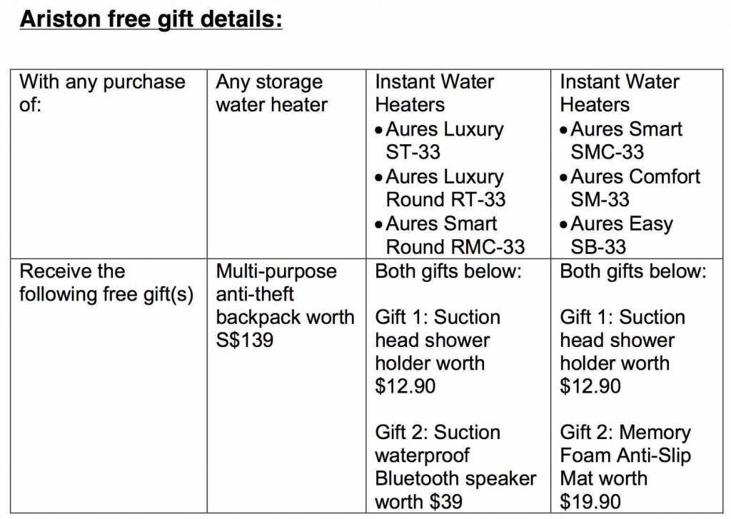 Ariston Singapore FREE Gifts worth up to $139 Festive Promotion ends 12 Feb 2018 | Why Not Deals