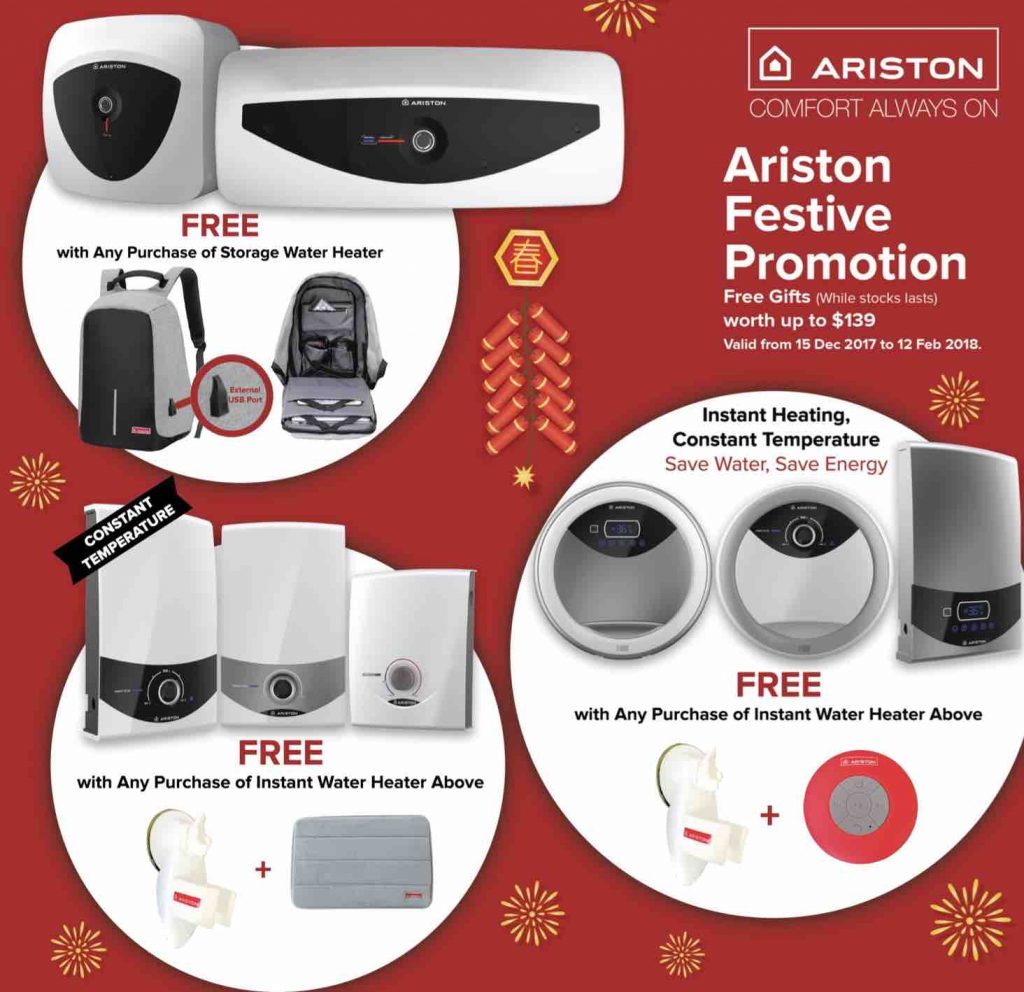 Ariston Singapore FREE Gifts worth up to $139 Festive Promotion ends 12 Feb 2018 | Why Not Deals 1