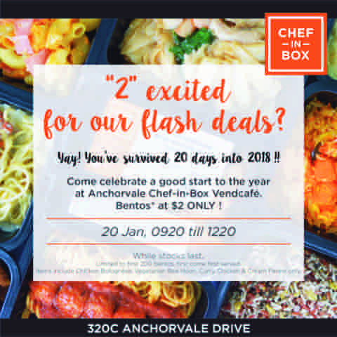 Chef-in-Box Vendcafé $2 Flash Deals only from 9.20am till 12.20pm on 20 Jan 2018 | Why Not Deals