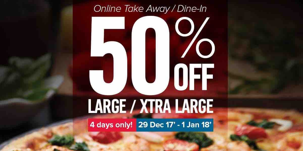 Domino’s Pizza Singapore 50% Off Pizzas for 4 Days Only Promotion ends 1 Jan 2018