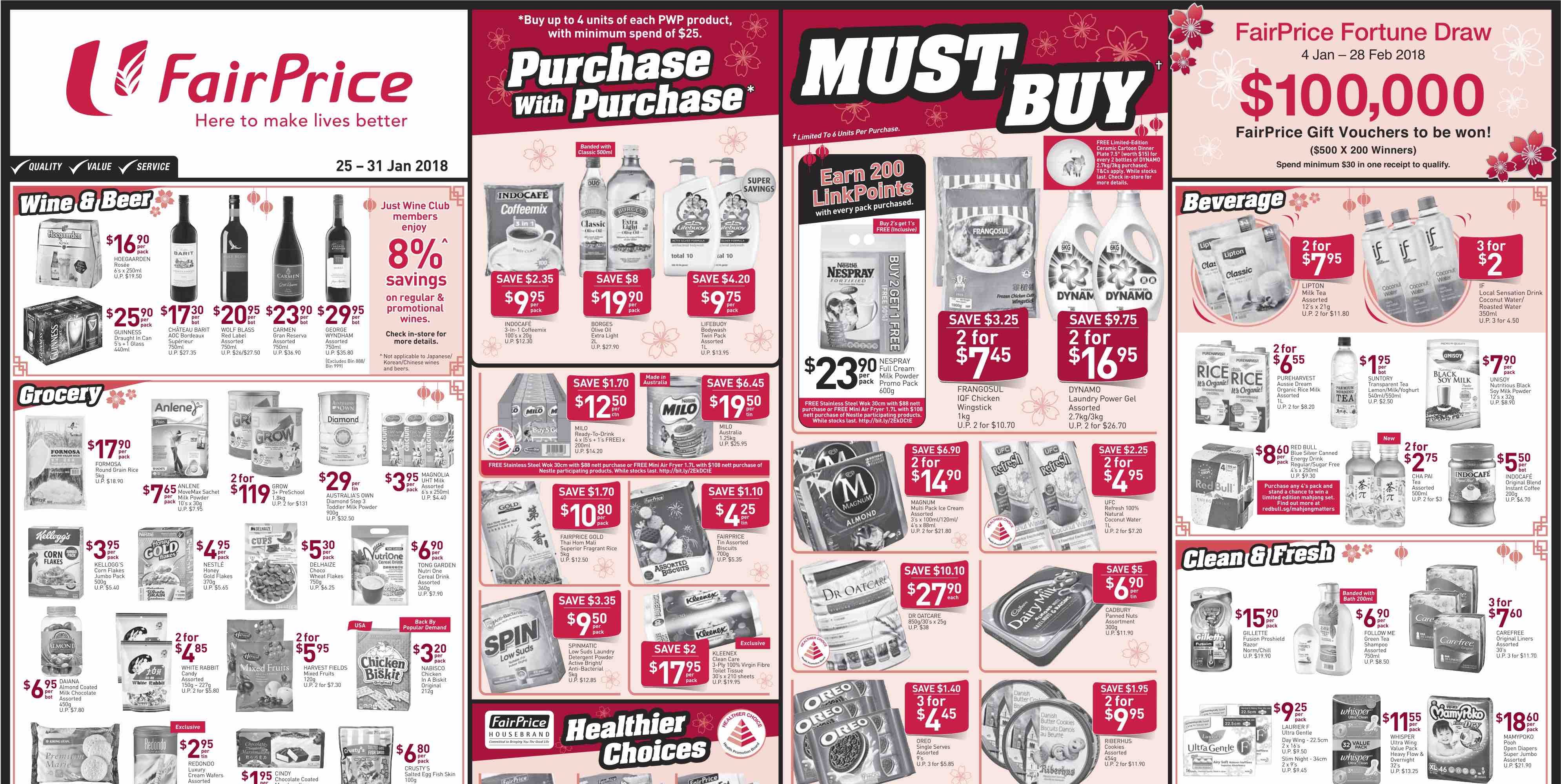 NTUC FairPrice Singapore Your Weekly Saver Promotion 25-31 Jan 2018