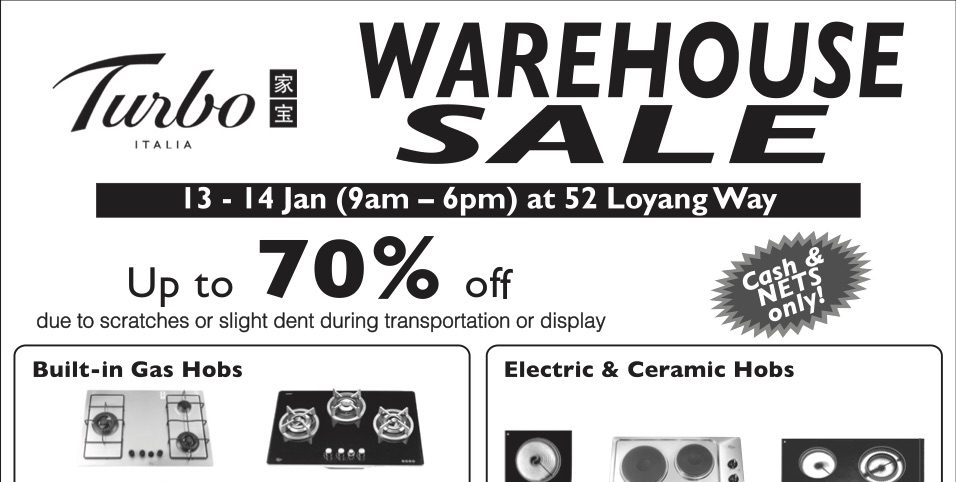 TURBO Singapore Warehouse Sale Up to 70% Off Promotion 13-14 Jan 2018