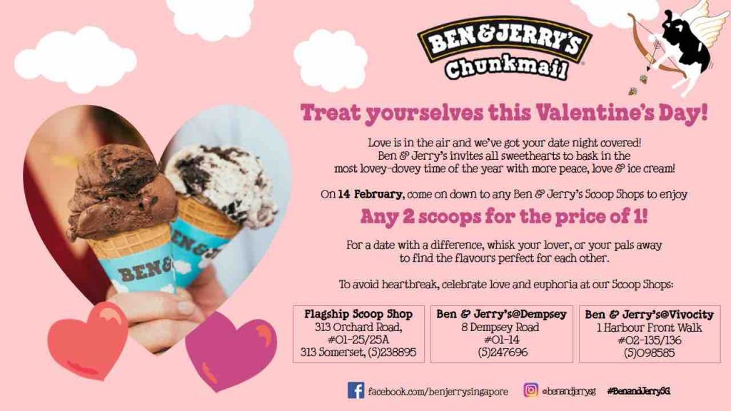Ben & Jerry's Singapore Valentine's Day 2 Scoops for Price of 1 Promotion 14 Feb 2018 | Why Not Deals 1
