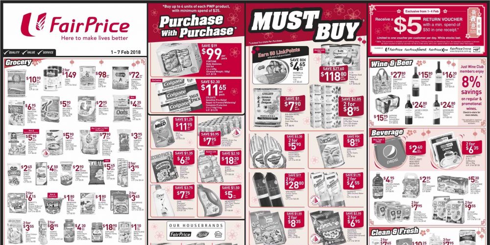 NTUC FairPrice Singapore Your Weekly Saver Promotion 1-7 Feb 2018