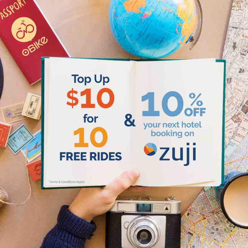 oBike Singapore Top Up $10 for 10 FREE Rides + 10% Off ZUJI Booking 5-15 Feb 2018 | Why Not Deals