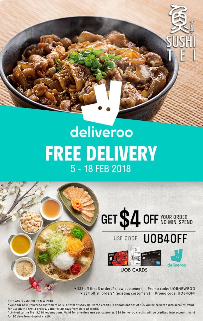 Sushi Tei x Deliveroo FREE Delivery (ends 18 Feb) Fantastic Promo Codes