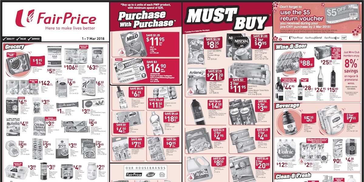 NTUC FairPrice Singapore Your Weekly Saver Promotion 1-7 Mar 2018