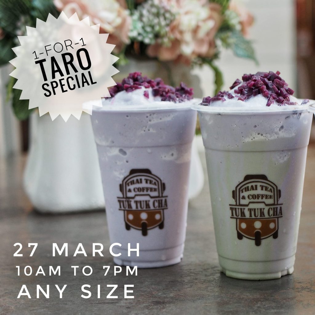 Tuk Tuk Cha Singapore 1-for-1 Taro Special Promotion 10am-7pm only on 27 Mar 2018 | Why Not Deals