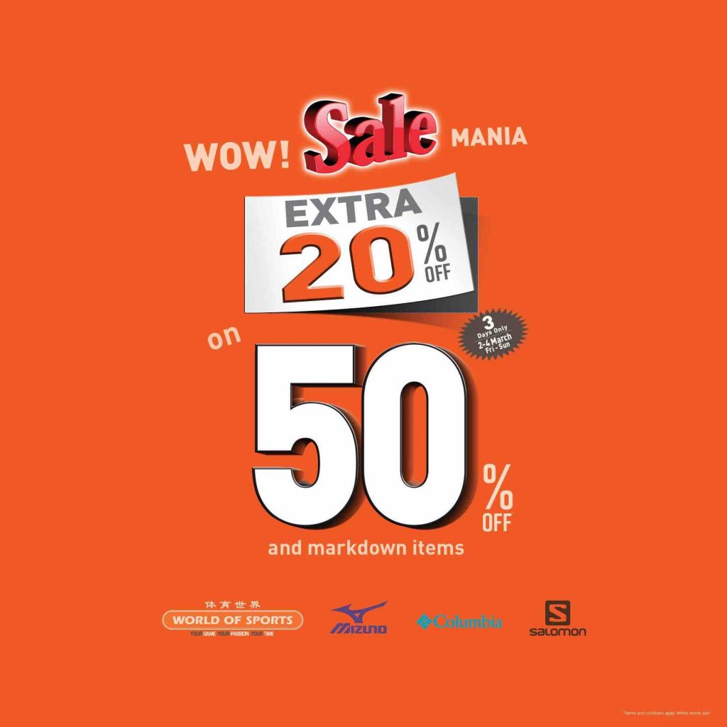 World of Sports Singapore 3 Days Only 20% Off All Sale Items 2-4 Mar 2018 | Why Not Deals
