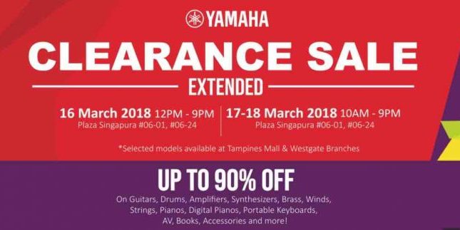 Yamaha Singapore Clearance Sale Up to 90% Off Promotion 16-18 Mar 2018