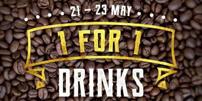 Jewel Coffee Singapore 1-for-1 Drinks 3pm till closing from 21-23 May 2018