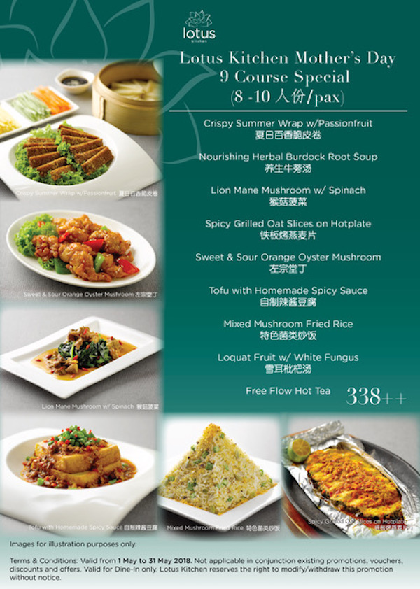 Lotus Kitchen Singapore Mother's Day Vegetarian 9-Course Meal Promotion 1-31 May 2018 | Why Not Deals