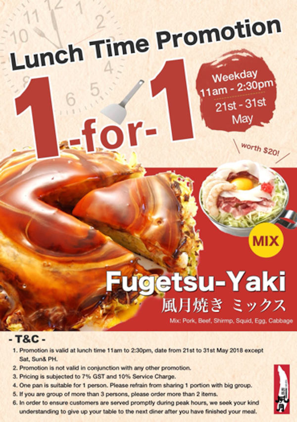 Tsuruhashi Fugetsu Singapore 1-for-1 Lunch Time Promotion 21-31 May 2018 | Why Not Deals
