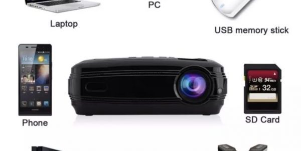 Justgogo Portable Projector , Home/ Office HD LED USB VGA 1080P HDMI Projector Black US Plug