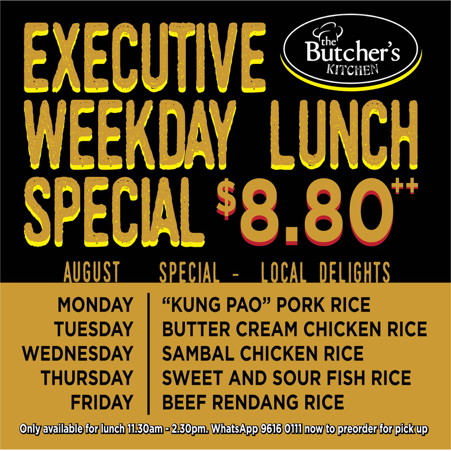 The Butcher Kitchen Singapore Executive Weekday Special Lunch Promotion ends 31 Aug 2018 | Why Not Deals