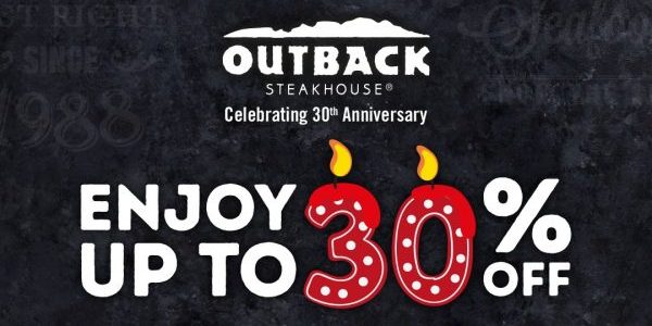 Outback Steakhouse Singapore 30% Off All Mains Promotion 30 Aug – 30 Sep 2018