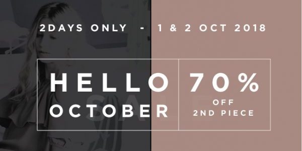 Dressabelle Singapore Hello October 70% Off 2nd Piece Promotion 1-2 Oct 2018