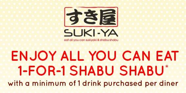 SUKI-YA Singapore 1-for-1 Shabu Shabu at I12 Katong Mall Promotion only on 20 Oct 2018