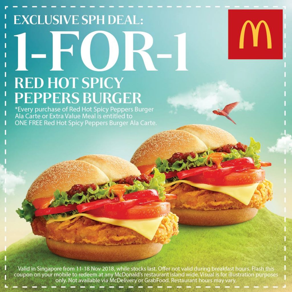 McDonald's Singapore 1-for-1 Red Hot Spicy Peppers Burger Promotion 11-18 Nov 2018 | Why Not Deals
